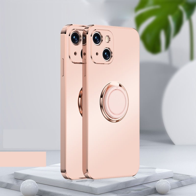 Plated & Square iPhone Case with Metal Ring-Fonally-For iPhone 14 Pro Max-Pink-