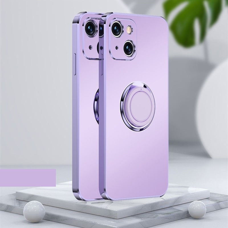 Plated & Square iPhone Case with Metal Ring-Fonally-For iPhone 14 Pro Max-Purple-