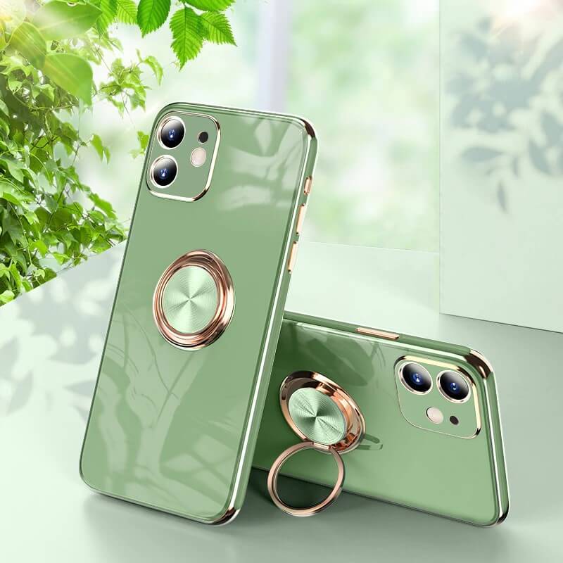 Plated iPhone Case with Ring-Fonally-For iPhone 13 Pro Max-Green-
