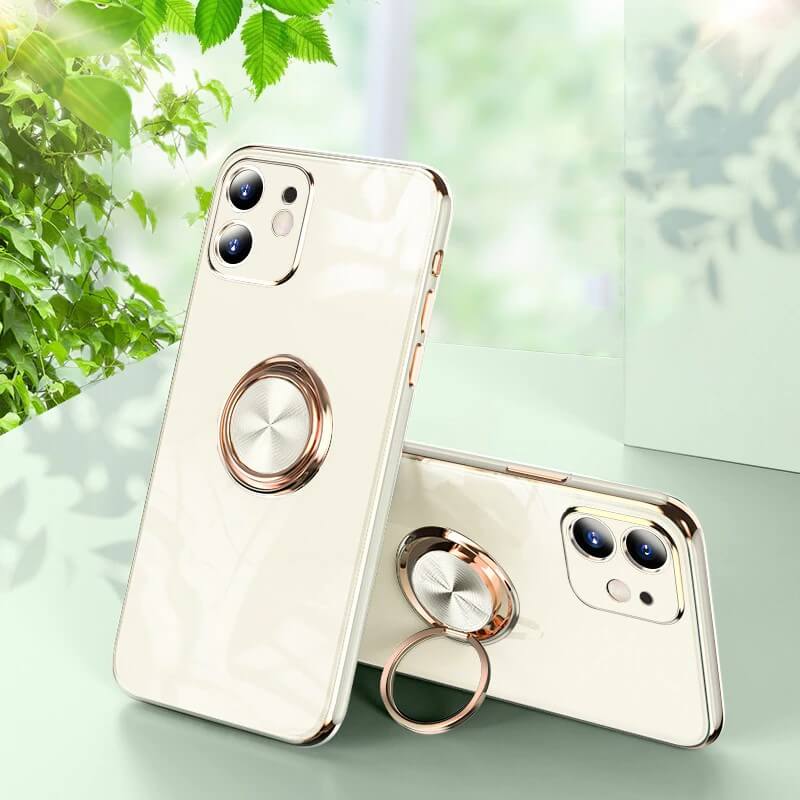 Plated iPhone Case with Ring-Fonally-For iPhone 13 Pro Max-White-