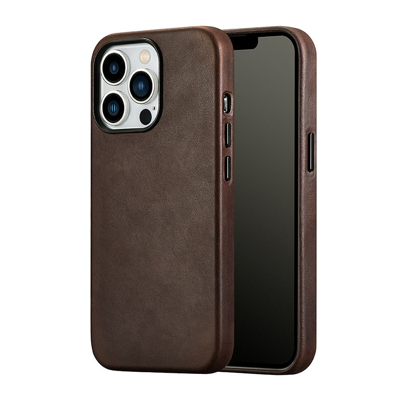 Pure Leather iPhone Case-Fonally-For iPhone 13 Pro-Coffee-