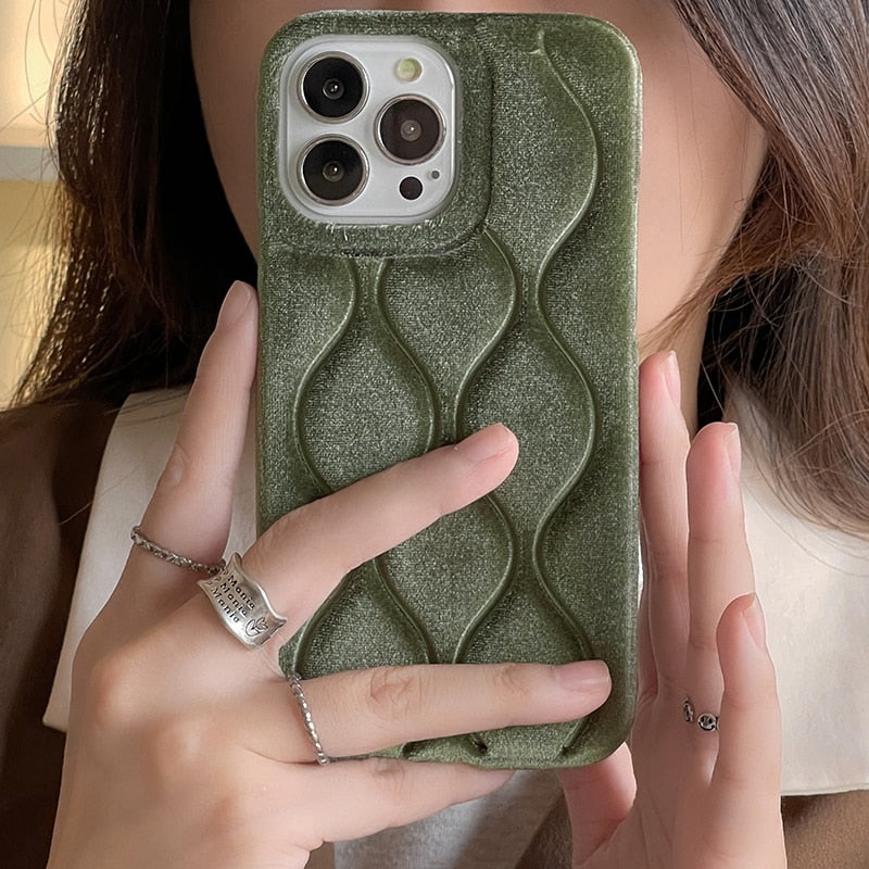 Quilted Wavy Velvet iPhone Case-Fonally-For iPhone 11-Green-