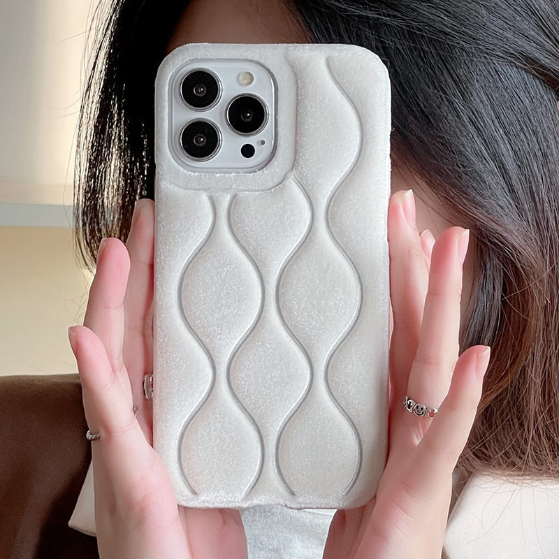 Quilted Wavy Velvet iPhone Case-Fonally-For iPhone 11-White-