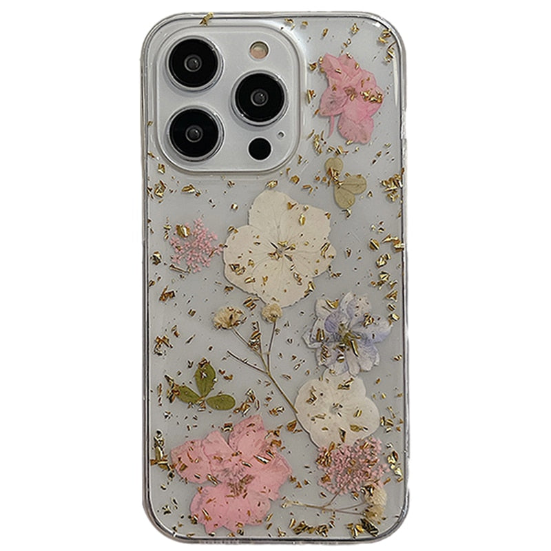 Real Dried Flower Gold Foil Glitter iPhone Case-Fonally-For iPhone X or XS-1-