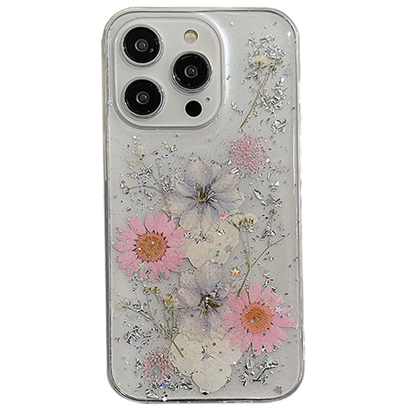 Real Dried Flower Gold Foil Glitter iPhone Case-Fonally-For iPhone X or XS-2-