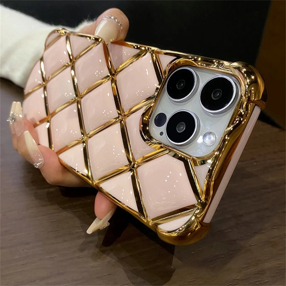 Plating Diamond Lattice Grid iPhone Case