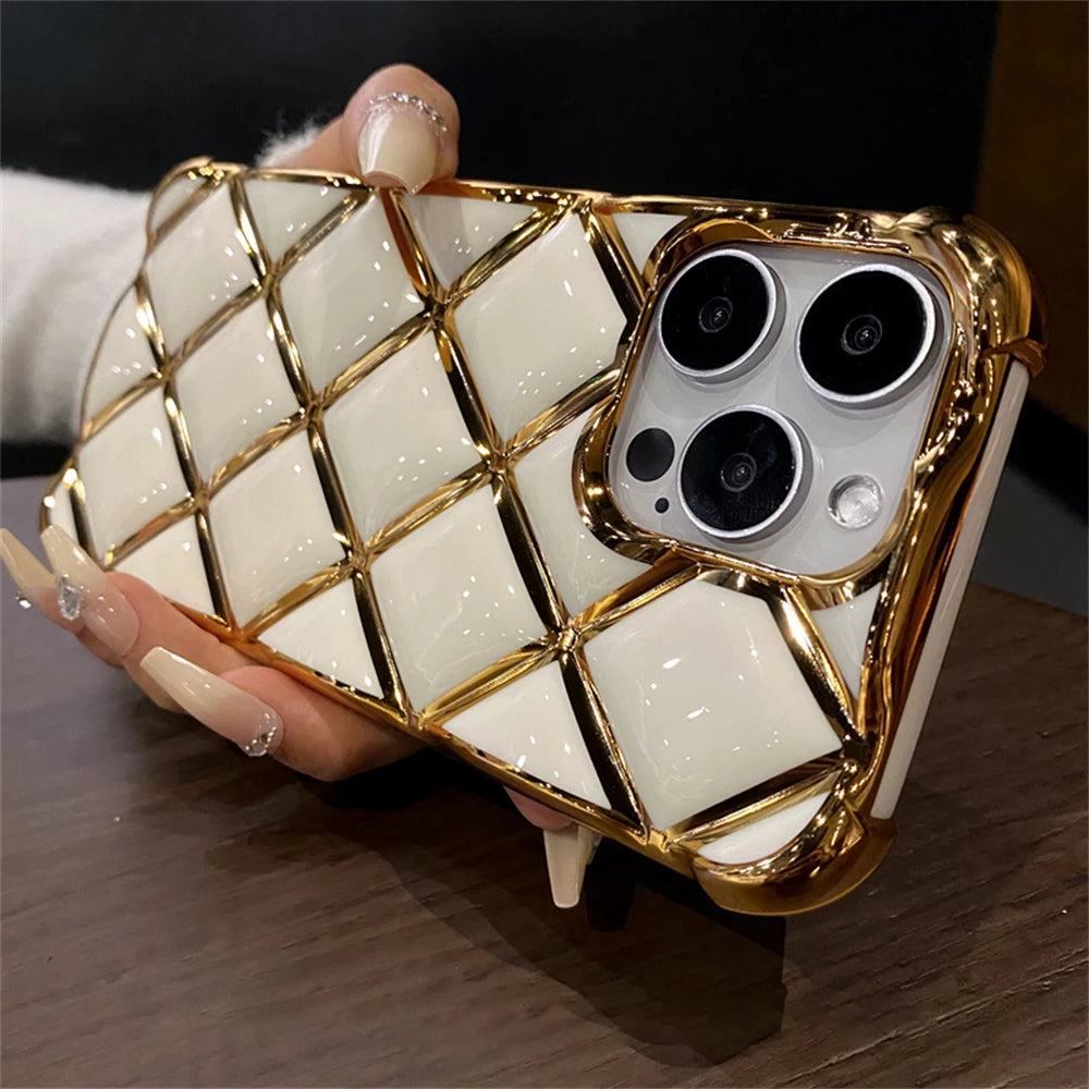 Plating Diamond Lattice Grid iPhone Case