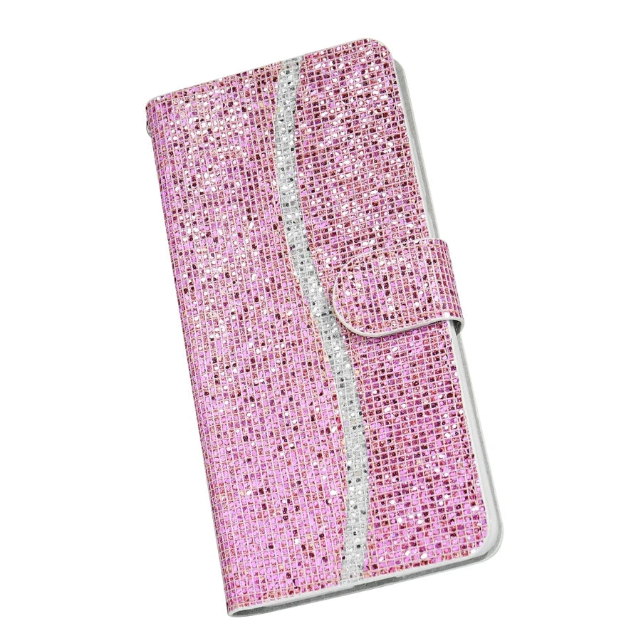 Glitter Flip Wallet iPhone Case With Strap