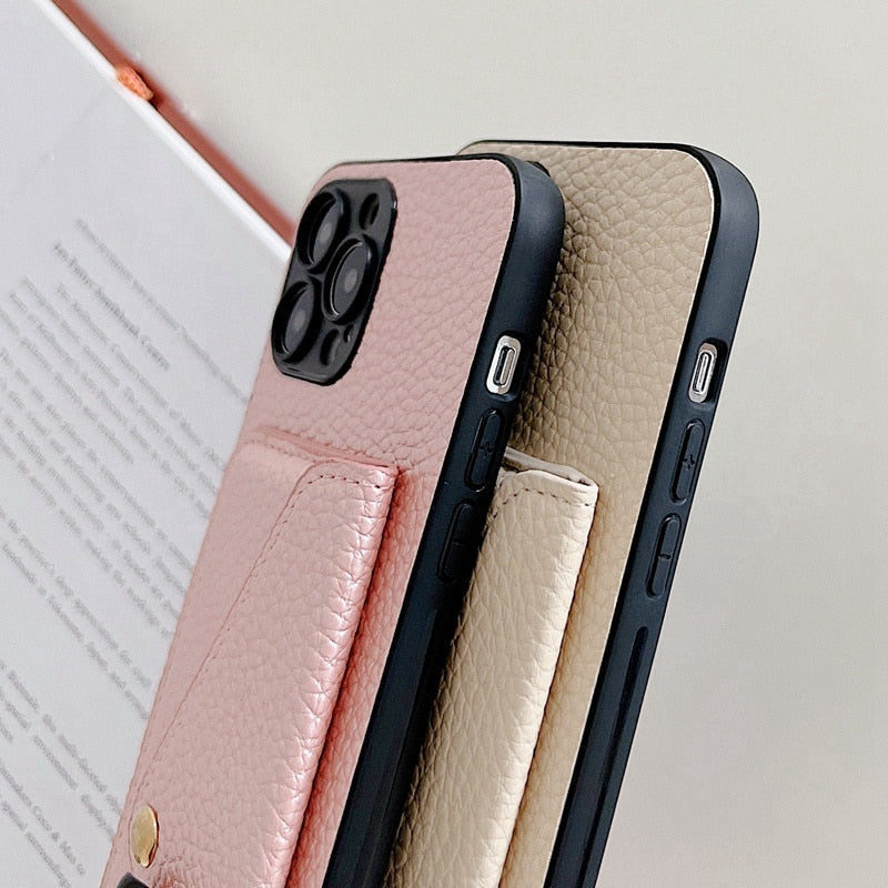 Shoulder Strap Leather Wallet iPhone Case-Fonally-