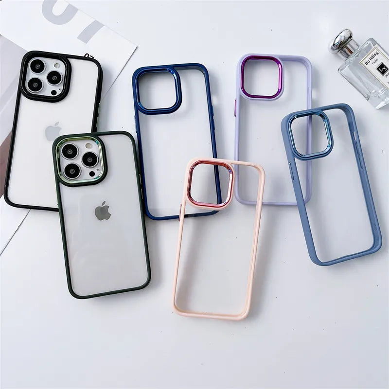 Silicone Bumper Shiny Camera Lens Clear Acrylic iPhone Case-Fonally-