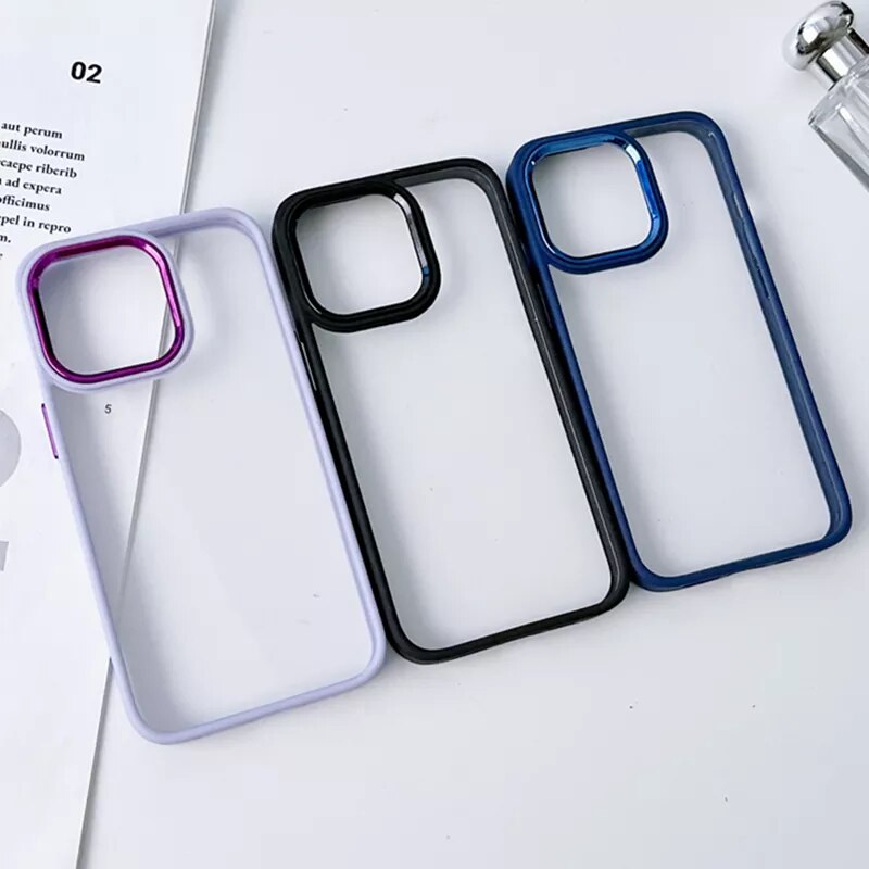 Silicone Bumper Shiny Camera Lens Clear Acrylic iPhone Case-Fonally-