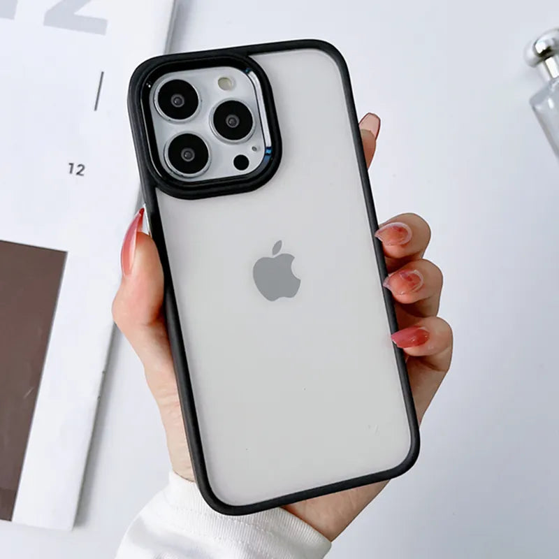 Silicone Bumper Shiny Camera Lens Clear Acrylic iPhone Case-Fonally-For iPhone 12-Black-