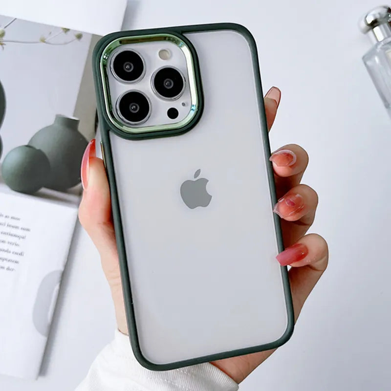 Silicone Bumper Shiny Camera Lens Clear Acrylic iPhone Case-Fonally-For iPhone 12-Dark Green-