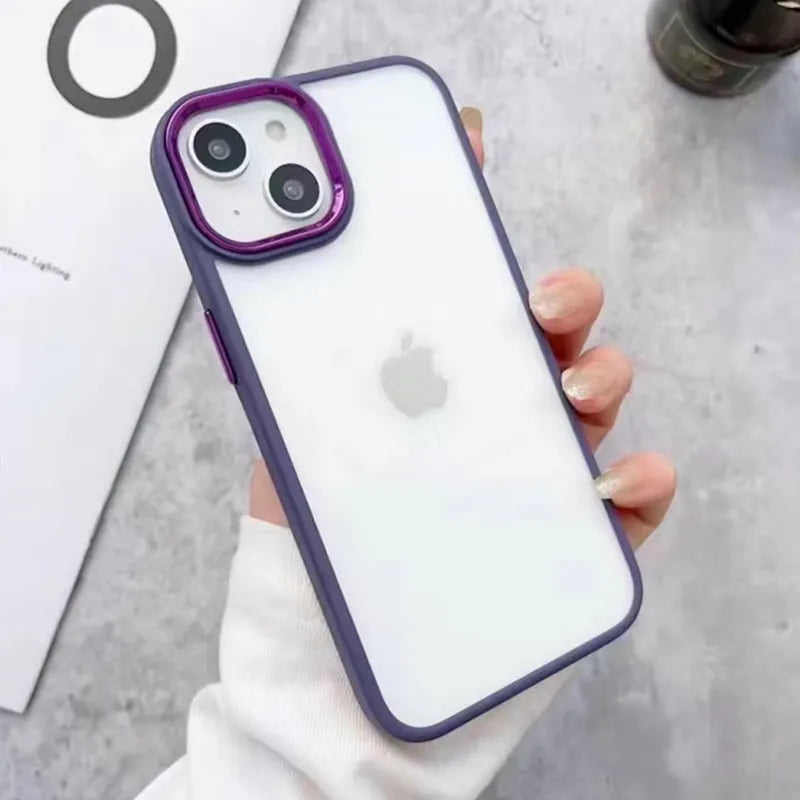 Silicone Bumper Shiny Camera Lens Clear Acrylic iPhone Case-Fonally-For iPhone 12-Dark Purple-