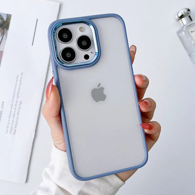 Silicone Bumper Shiny Camera Lens Clear Acrylic iPhone Case-Fonally-For iPhone 12-Gray Blue-