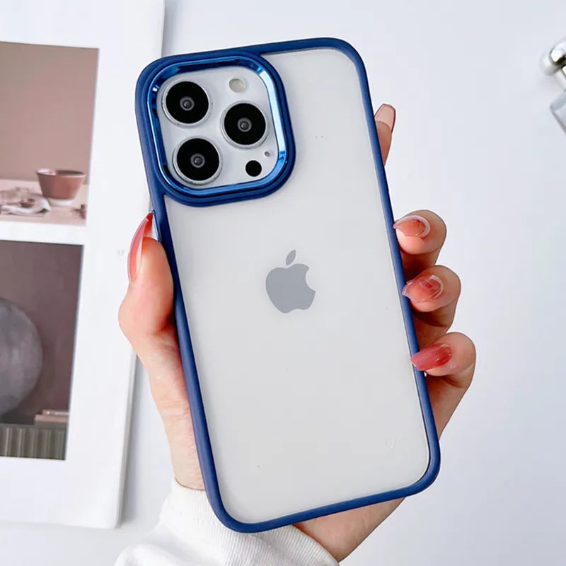 Silicone Bumper Shiny Camera Lens Clear Acrylic iPhone Case-Fonally-For iPhone 12-Navy Blue-