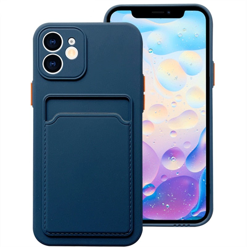 Silicone iPhone Case with Embedded Wallet-Fonally-For iPhone 13 Pro-Dark Blue-