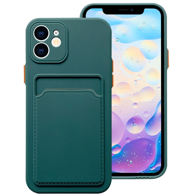 Silicone iPhone Case with Embedded Wallet-Fonally-For iPhone 13 Pro-Dark Green-