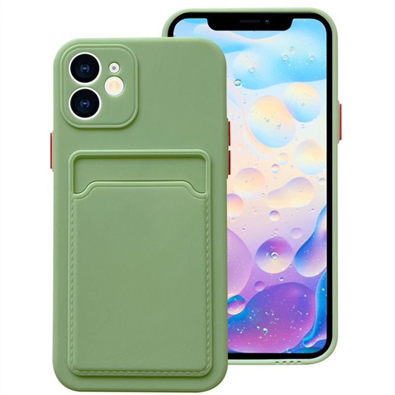 Silicone iPhone Case with Embedded Wallet-Fonally-For iPhone 13 Pro-Green-