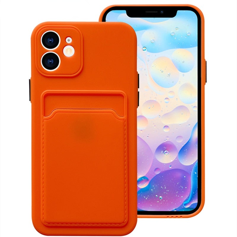 Silicone iPhone Case with Embedded Wallet-Fonally-For iPhone 13 Pro-Orange-