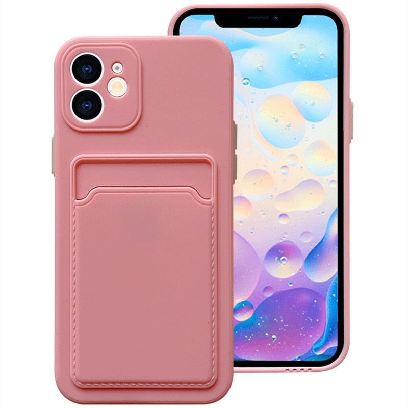 Silicone iPhone Case with Embedded Wallet-Fonally-For iPhone 13 Pro-Pink-