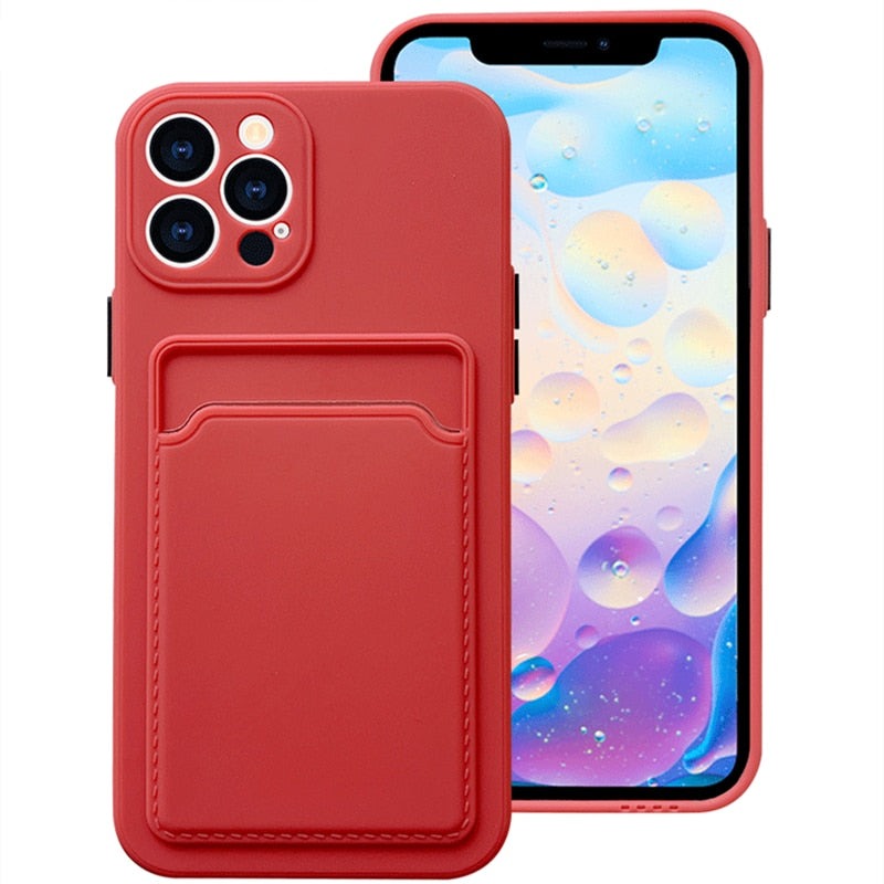 Silicone iPhone Case with Embedded Wallet-Fonally-For iPhone 13 Pro-Rose Red-