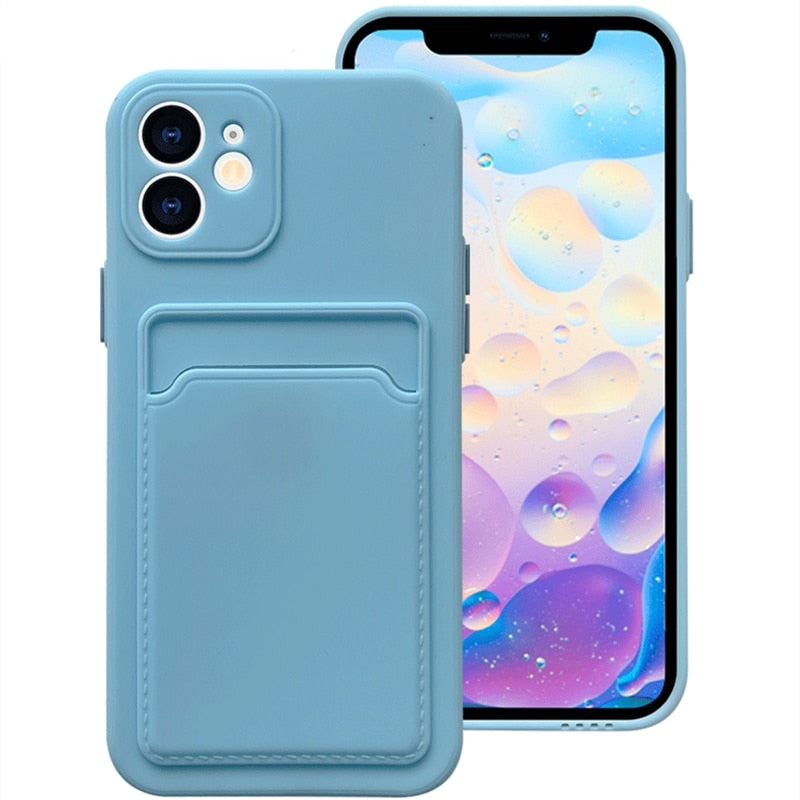 Silicone iPhone Case with Embedded Wallet-Fonally-For iPhone 13 Pro-Sky Blue-