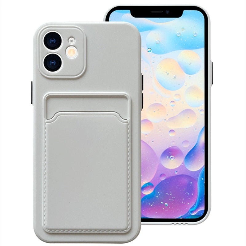 Silicone iPhone Case with Embedded Wallet-Fonally-For iPhone 13 Pro-White-