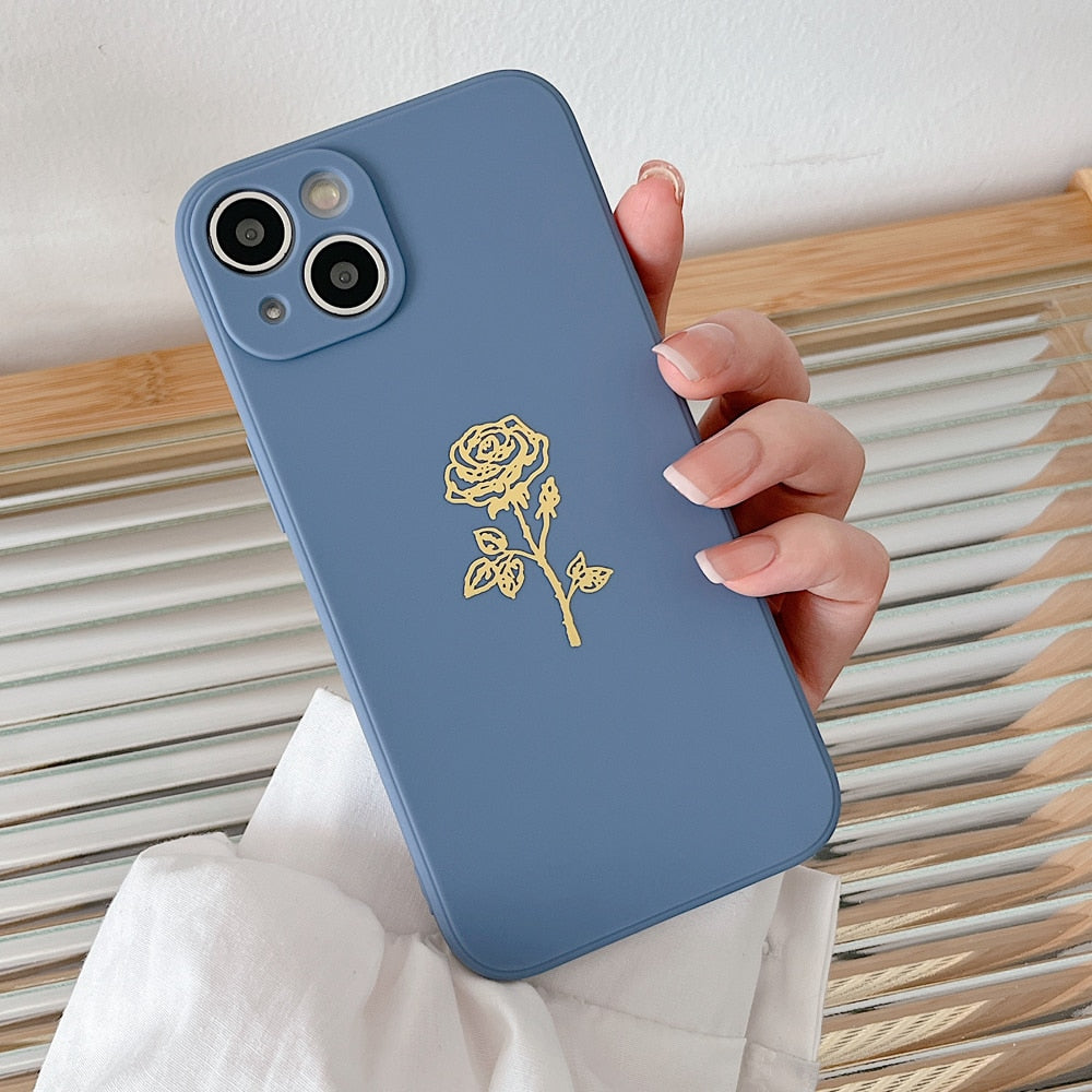 Silicone iPhone Case with Plated Rose Flower-Fonally-