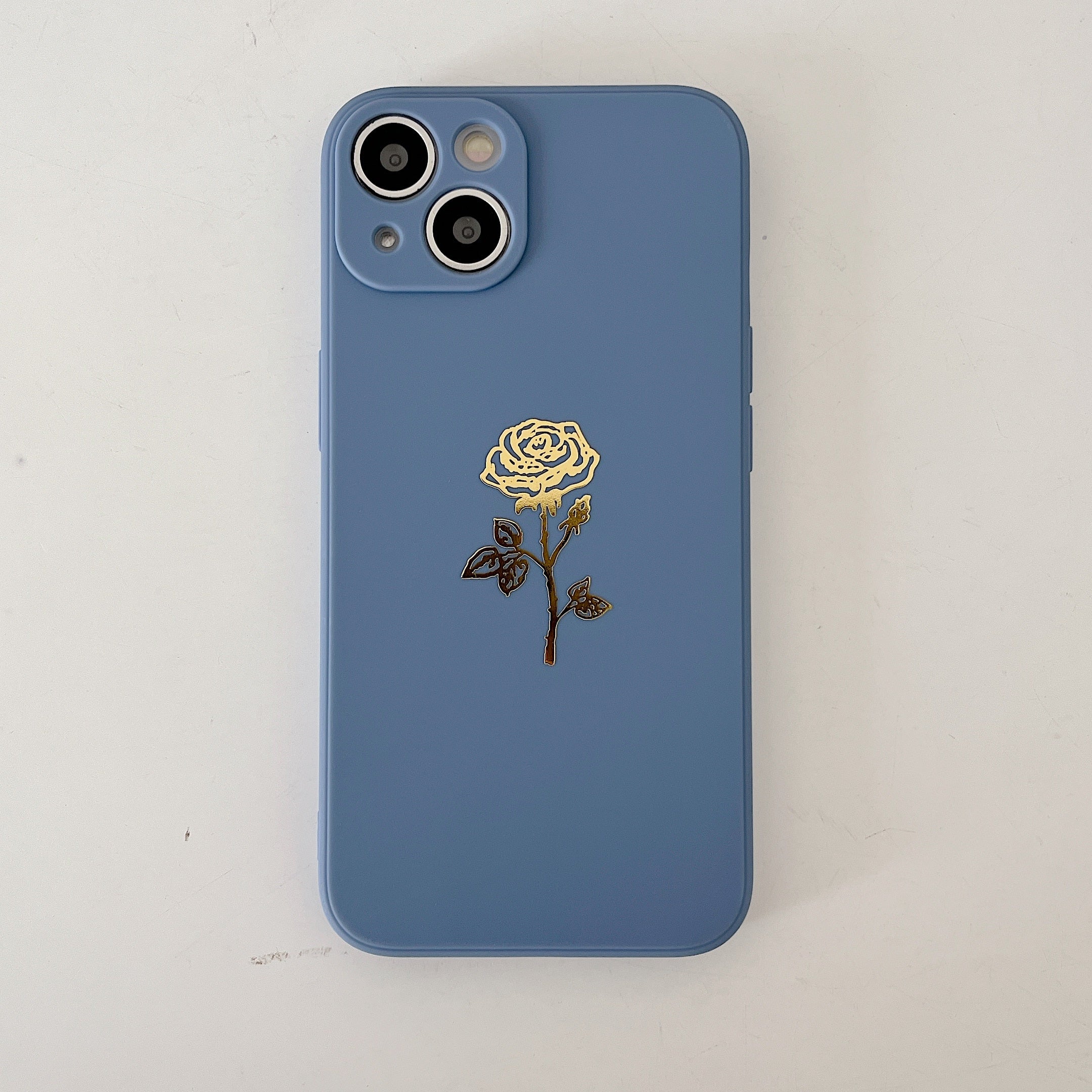 Silicone iPhone Case with Plated Rose Flower-Fonally-For iPhone 7 or 8-Blue Gray-