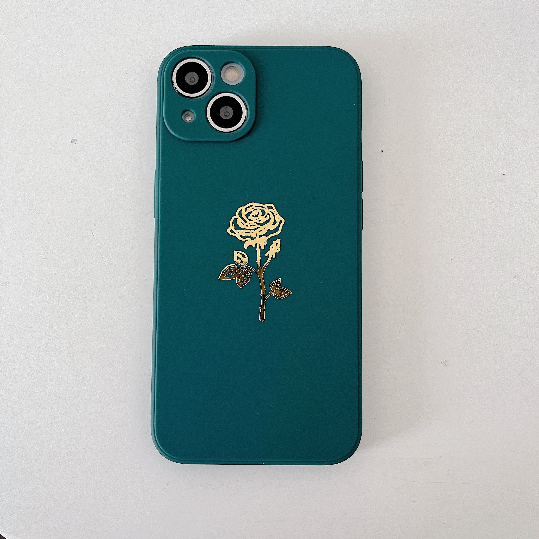 Silicone iPhone Case with Plated Rose Flower-Fonally-For iPhone 7 or 8-Green-