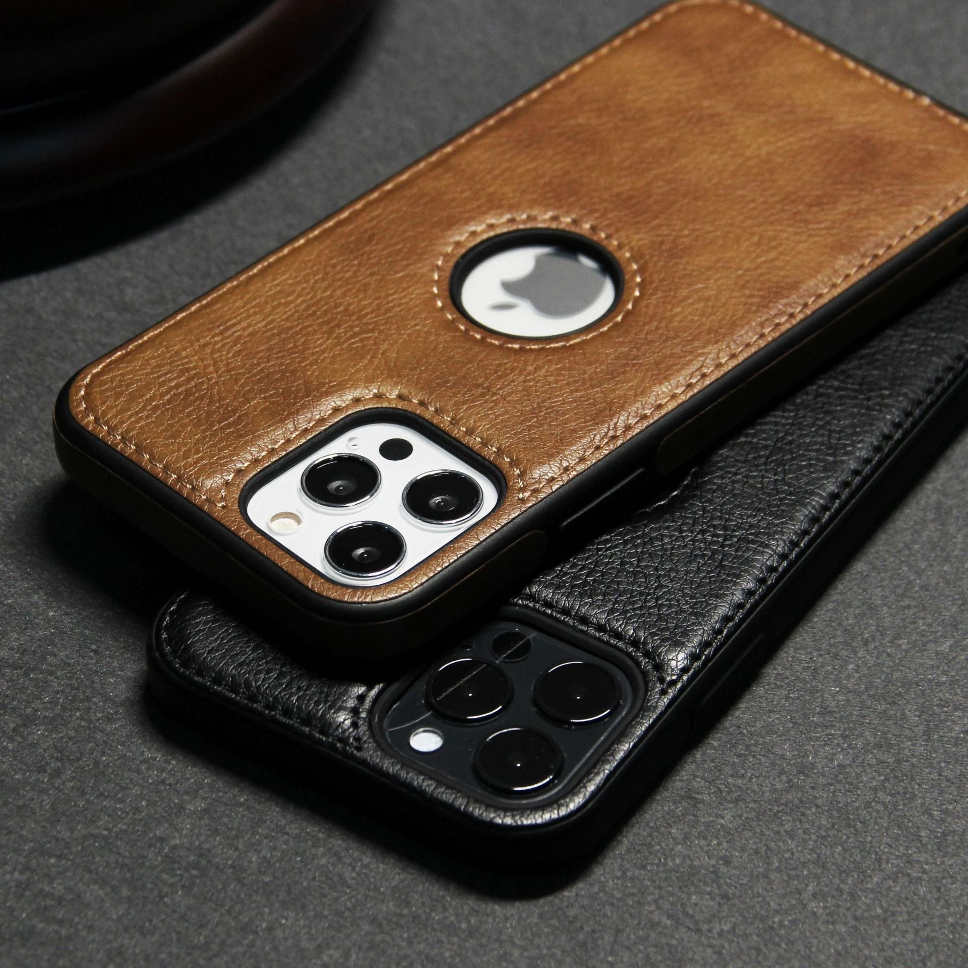 Slim Soft Logo Hole Leather iPhone Case-Fonally-