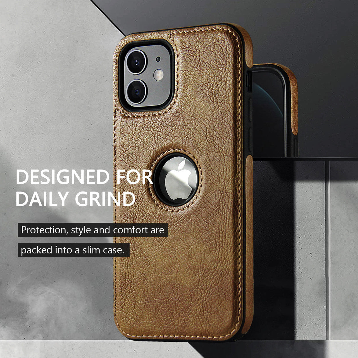 Slim Soft Logo Hole Leather iPhone Case-Fonally-