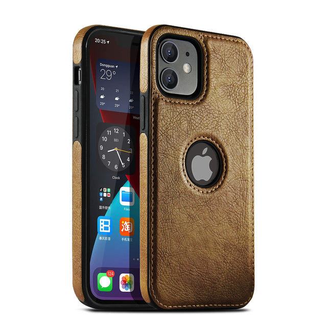 Slim Soft Logo Hole Leather iPhone Case-Fonally-For iPhone 13 Pro Max-Auburn-