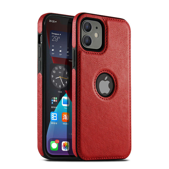 Slim Soft Logo Hole Leather iPhone Case-Fonally-For iPhone 13 Pro Max-Red-