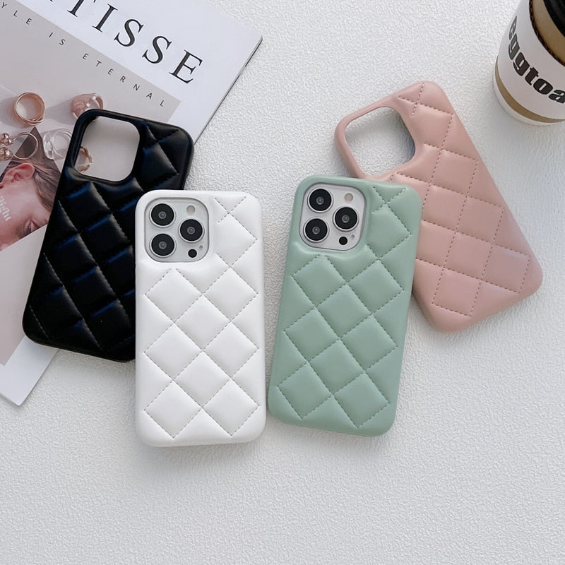 Soft Cushioned Stitched Diamond Pattern iPhone Case-Fonally-