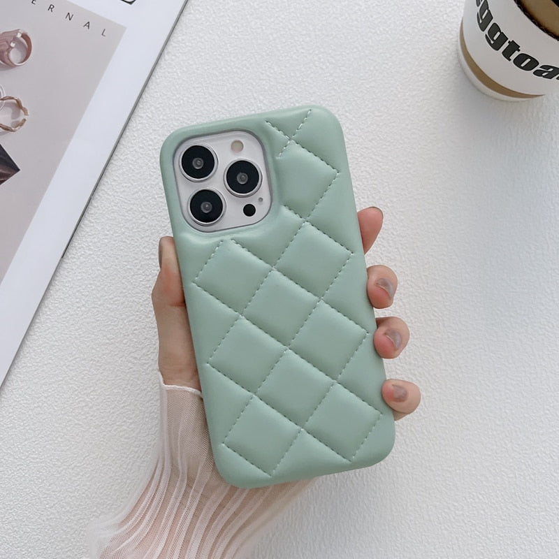 Soft Cushioned Stitched Diamond Pattern iPhone Case-Fonally-