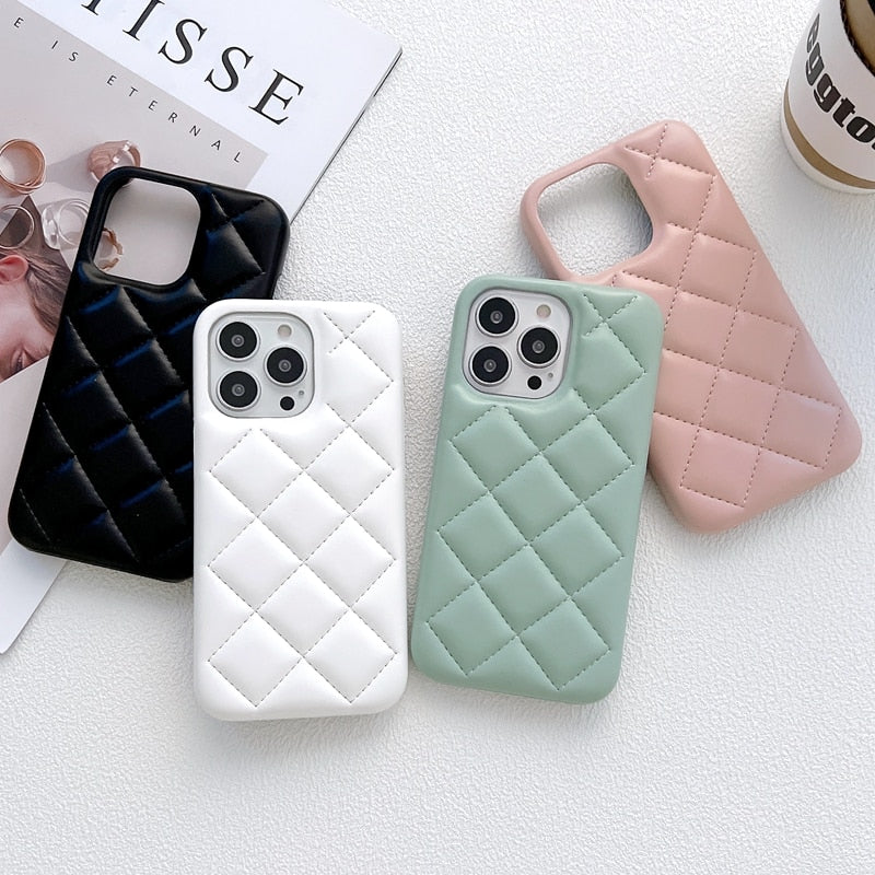 Soft Cushioned Stitched Diamond Pattern iPhone Case-Fonally-