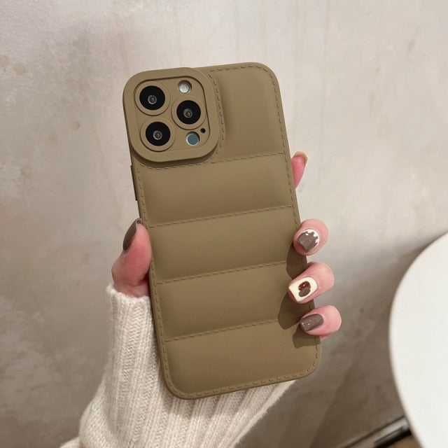 Soft Down Jacket iPhone Case-Fonally-For iPhone 13 Pro Max-Khaki-