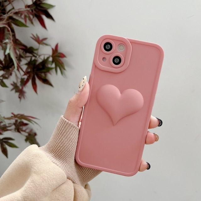 Soft Silicone Bulged Love Heart iPhone Case-Fonally-For iPhone 13 Pro Max-Pink-
