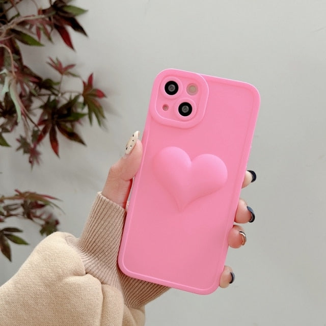 Soft Silicone Bulged Love Heart iPhone Case-Fonally-For iPhone 13 Pro Max-Rose Red-