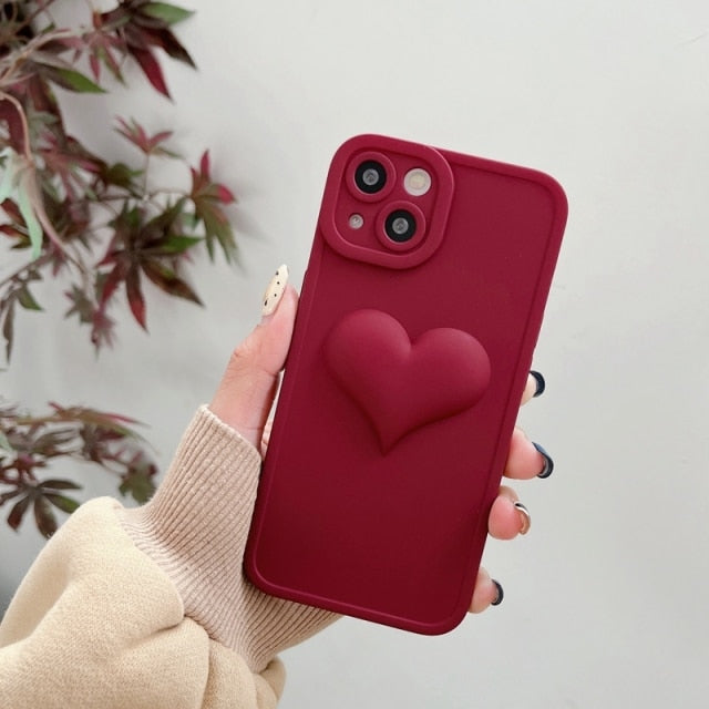 Soft Silicone Bulged Love Heart iPhone Case-Fonally-For iPhone 13 Pro Max-Wine Red-