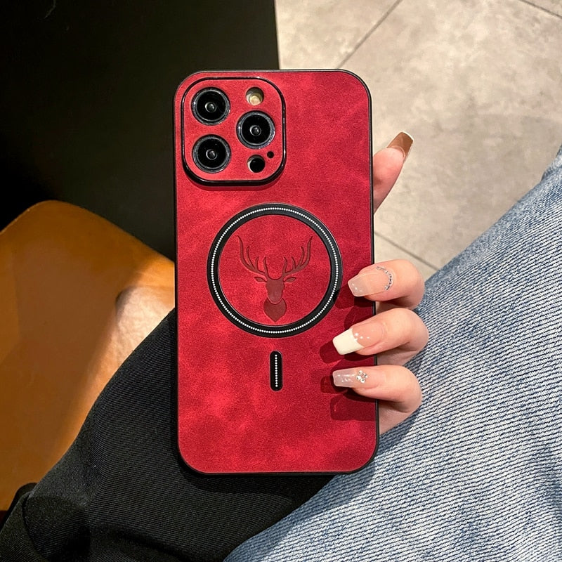 Soft Touch Deer MagSafe iPhone Case-Fonally-For iPhone X-Red-