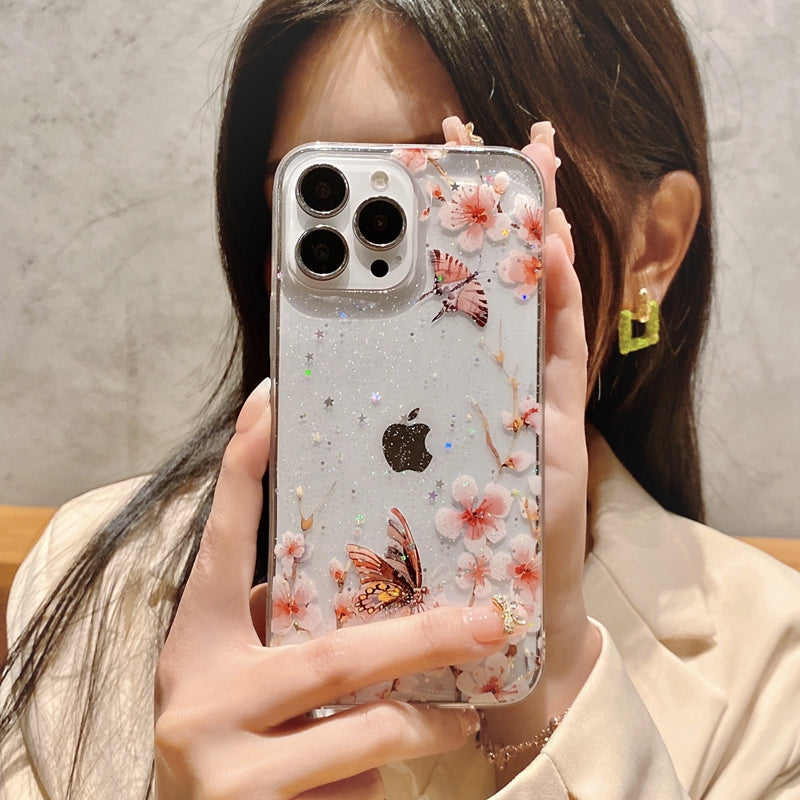 Soft Transparent Flowers Butterfly iPhone Case-Fonally-