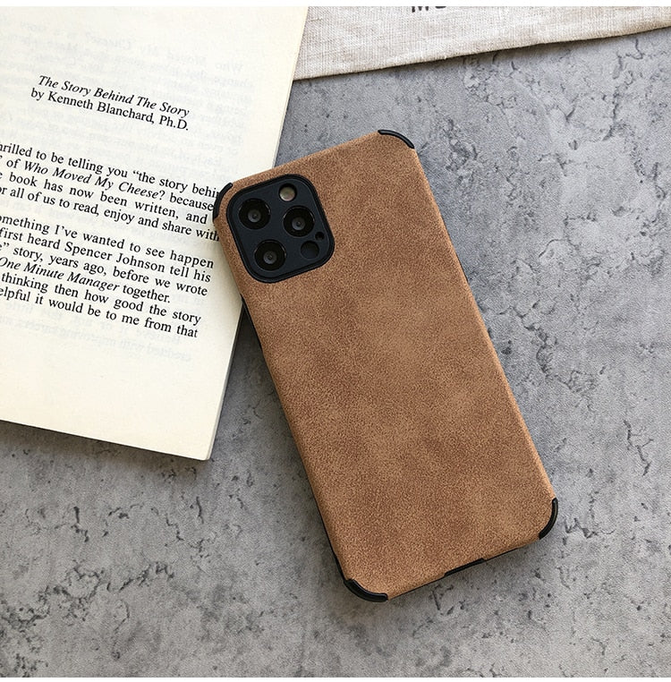 Suede Leather iPhone Case-Fonally-For iPhone 12 Pro Max-Brown-
