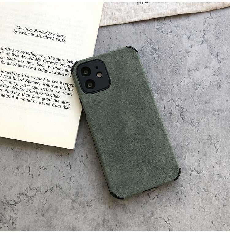 Suede Leather iPhone Case-Fonally-For iPhone 12 Pro Max-Dark Green-