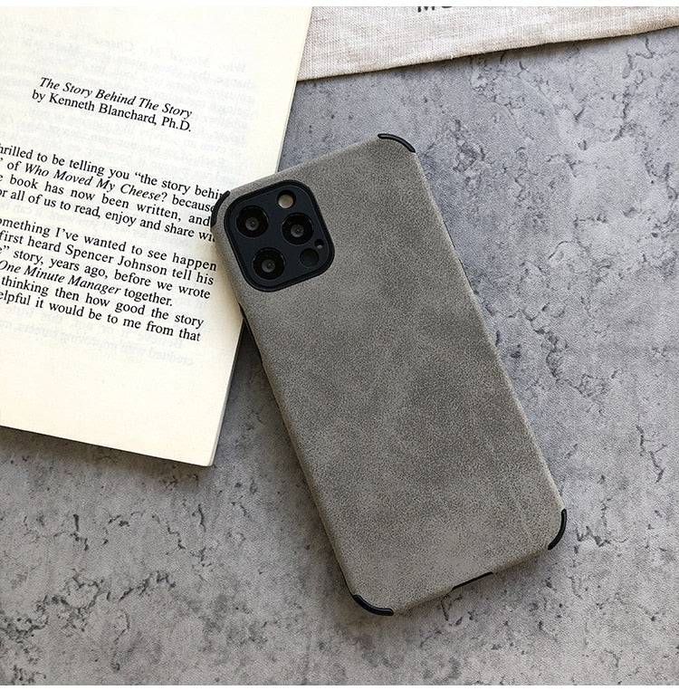 Suede Leather iPhone Case-Fonally-For iPhone 12 Pro Max-Gray Black-
