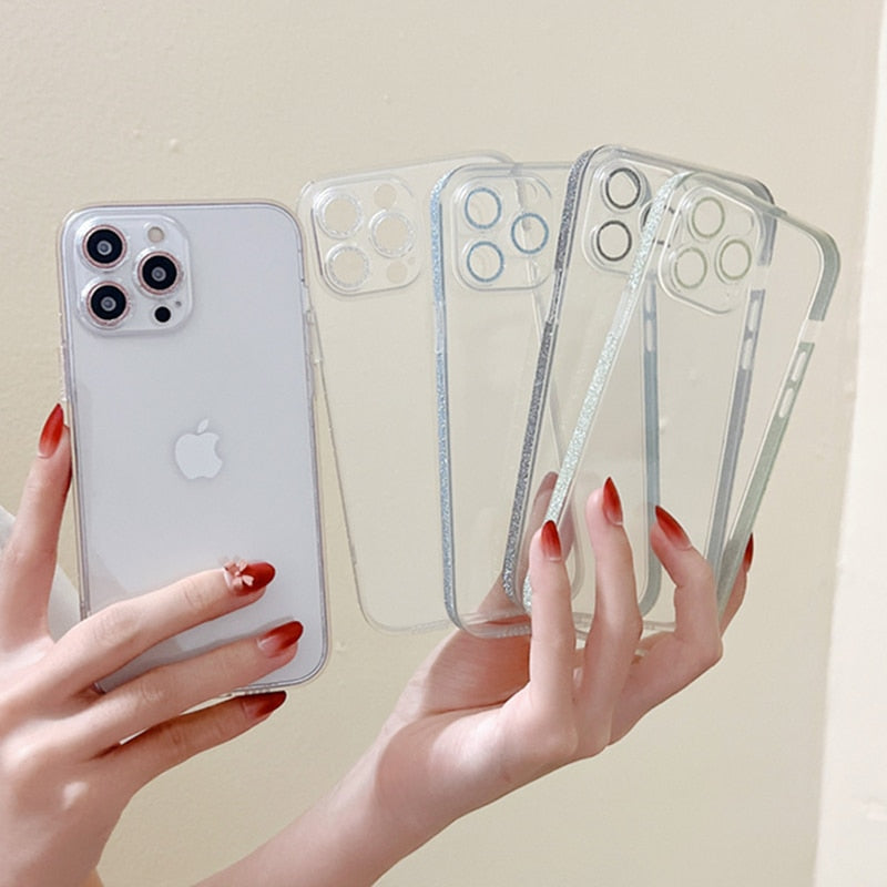 Transparent Glitter Sides and Camera Lens iPhone Case-Fonally-