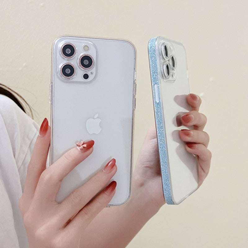 Transparent Glitter Sides and Camera Lens iPhone Case-Fonally-