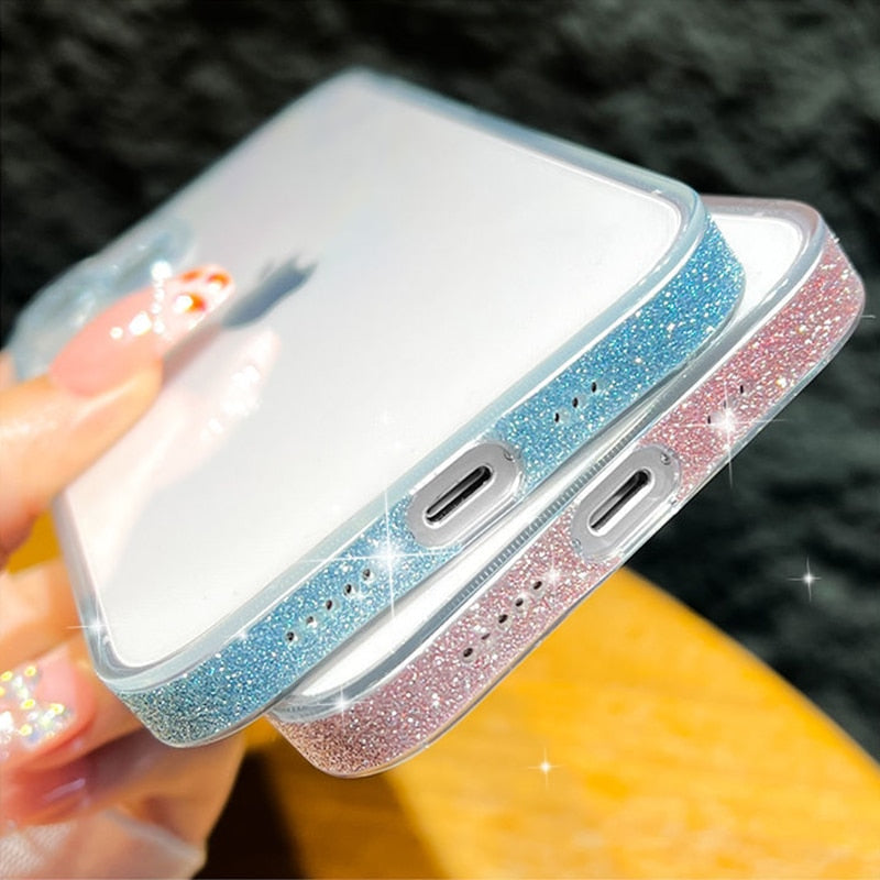 Transparent Glitter Sides and Camera Lens iPhone Case-Fonally-